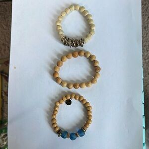 Natural Wood and Blue Beaded Bracelet